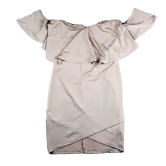 Forever 21 Womens Bardot Flounce Bodycon Dress Tan - Picture 2 of 5